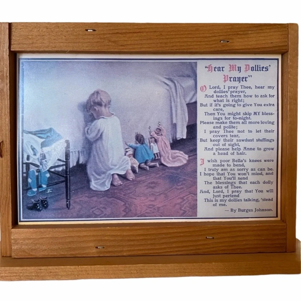 Vintage Picture Dollies Prayer Frame Art Child Praying Guardian Angel Doll Toys